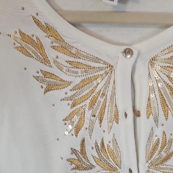 Bob Mackie Cream and Gold Embellished Cardigan - Picture 6 of 10